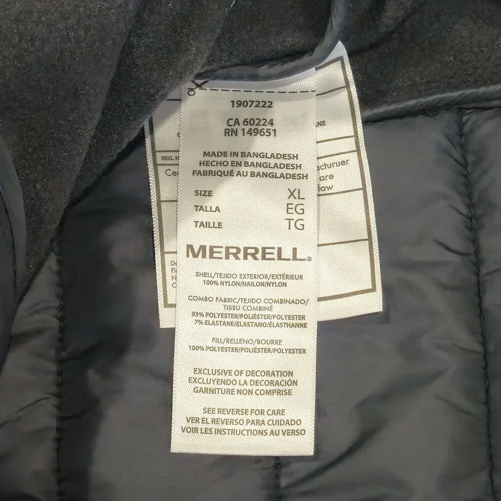 Merrell Men's Hooded Mixed‎ Media Puffer Softshell Jacket, Black, XL
